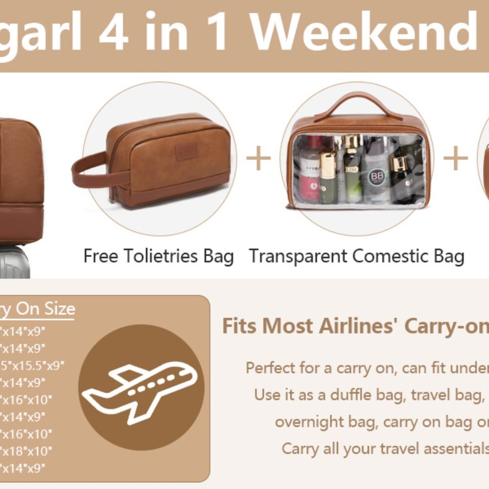 New Wogarl Weekender Bag for Women, Men Large Overnight Bag Travel Duffel Bag. - Picture 9 of 9